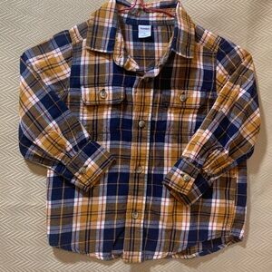 Boys Plaid Flannel Shirt - Navy and Mustard- 2T